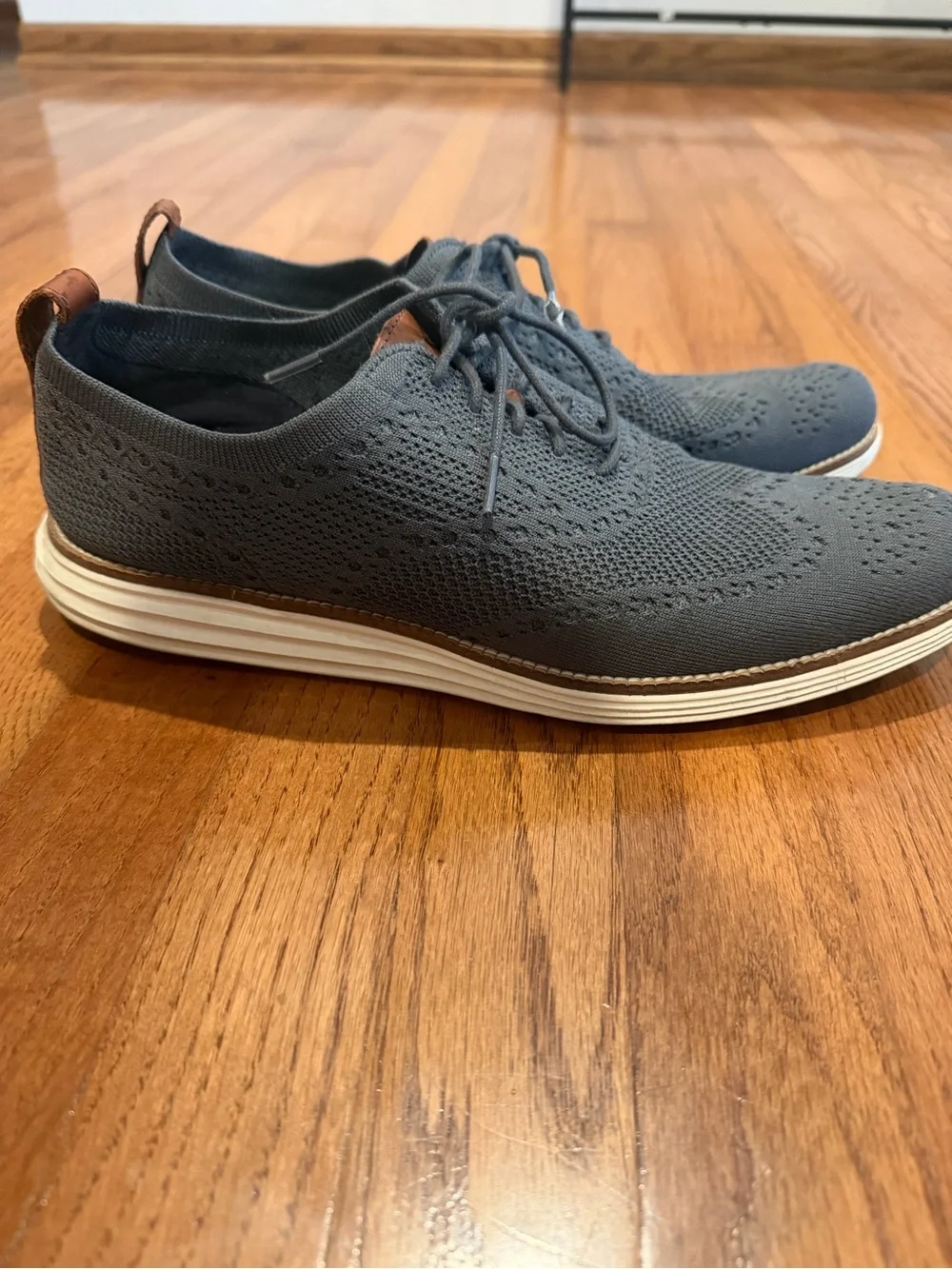 Cole Haan Gray Knit Wingtip Oxford with Brown Accents